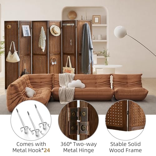 4 Panel Room Divider with Shelves, Solid Wood Folding Privacy Screen X302907