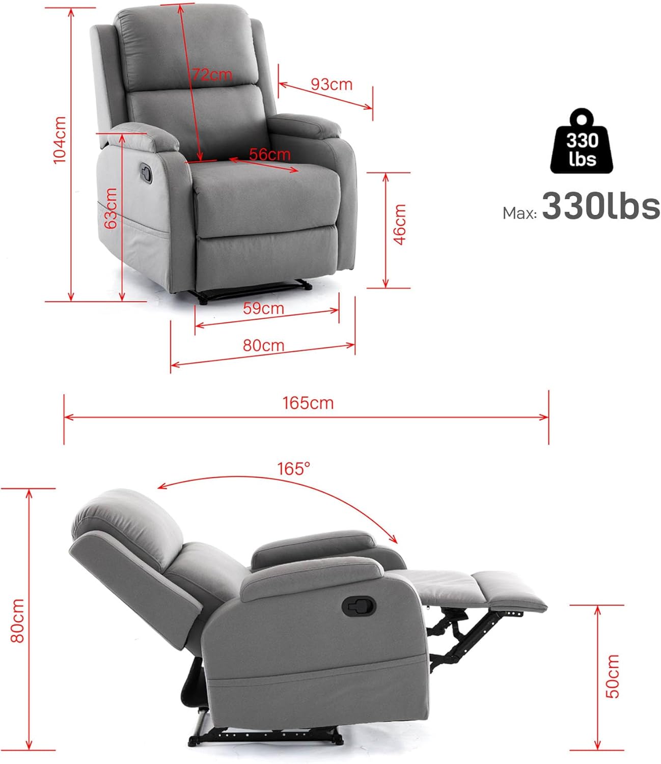 Lazy Boy Leather Recliner Chair for Adults with Adjustable Backrest V607