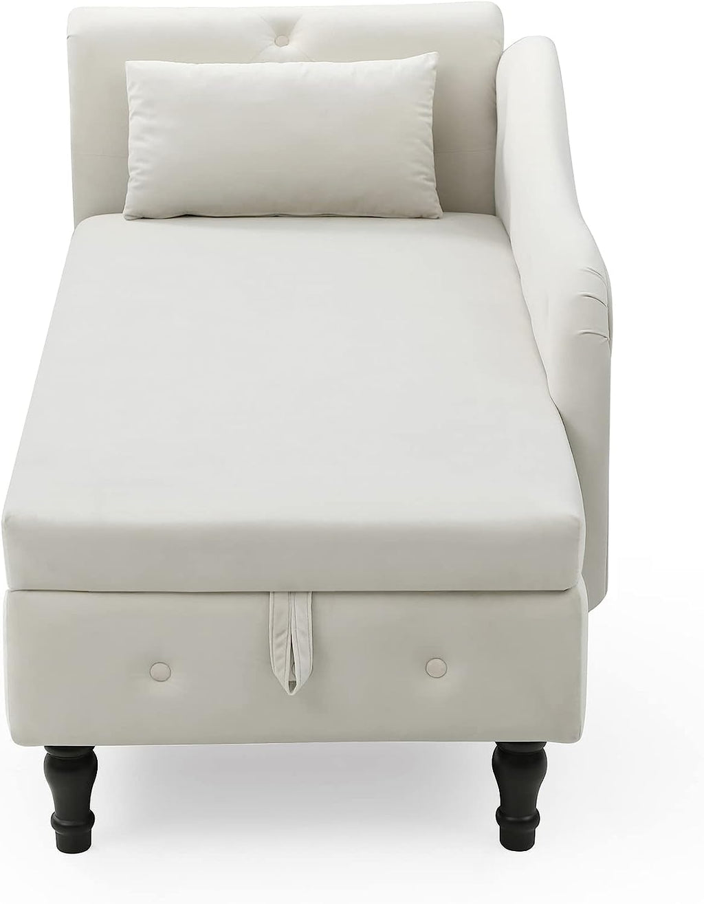 Velvet Chaise Lounge Chair with Storage and Pillow, Beige R1401
