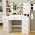 45" Makeup Vanity Desk with Lighted Mirror & Jewelry Cabinet, Big Vanity with 3 Storage Shelves, 5 Drawers, 3 Cubbies, 2 Cabinets &Charging Station for Bedroom, Large Dressing Table,White