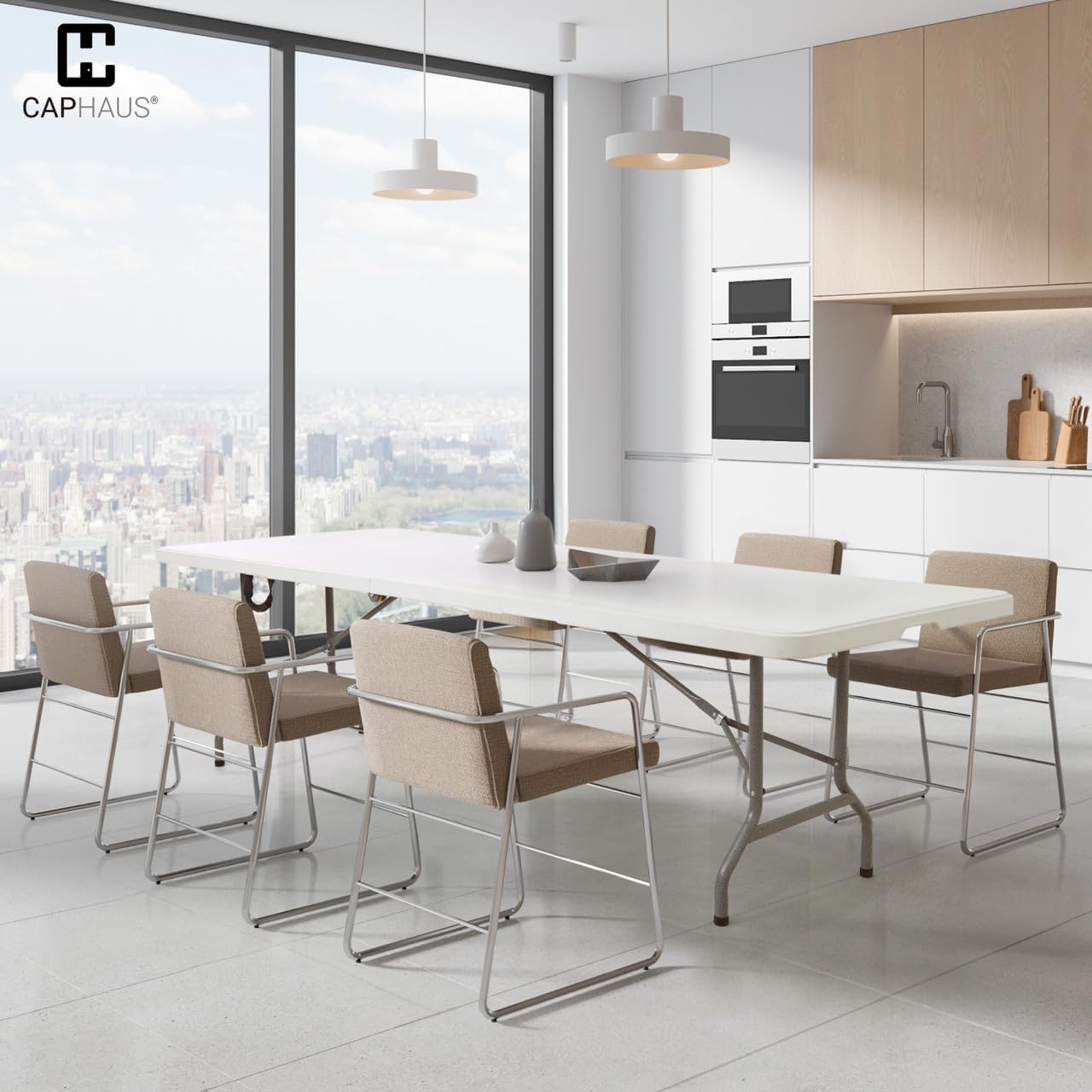 CAPHAUS 47.2 in Folding Table with Carrying Handle, Heavy Duty Portable, White G36733