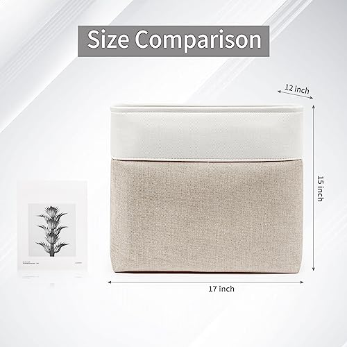 Large Fabric Storage Baskets with Handles 3 Pack, Beige & White U53660