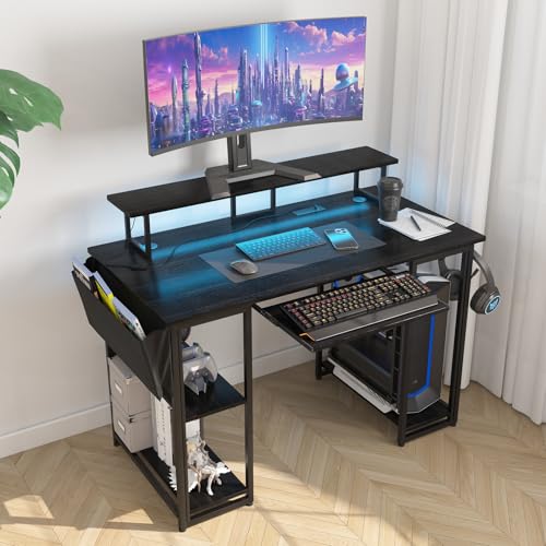 Gaming Desk with LED Lights & Power Outlets, Brown S159309