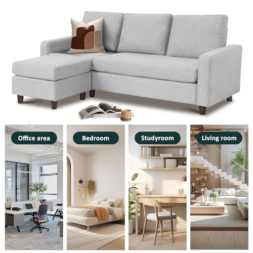 Babion 79" Convertible Sectional Sofa Couch, Linen Fabric, Light Gray L696564