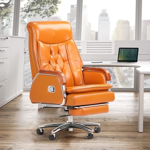 Kinnls Cameron Massage Chair Big and Tall Office Chair 500lbs Genuine Leather High Back Heavy Duty Executive Desk Chair Fully Reclining G242061