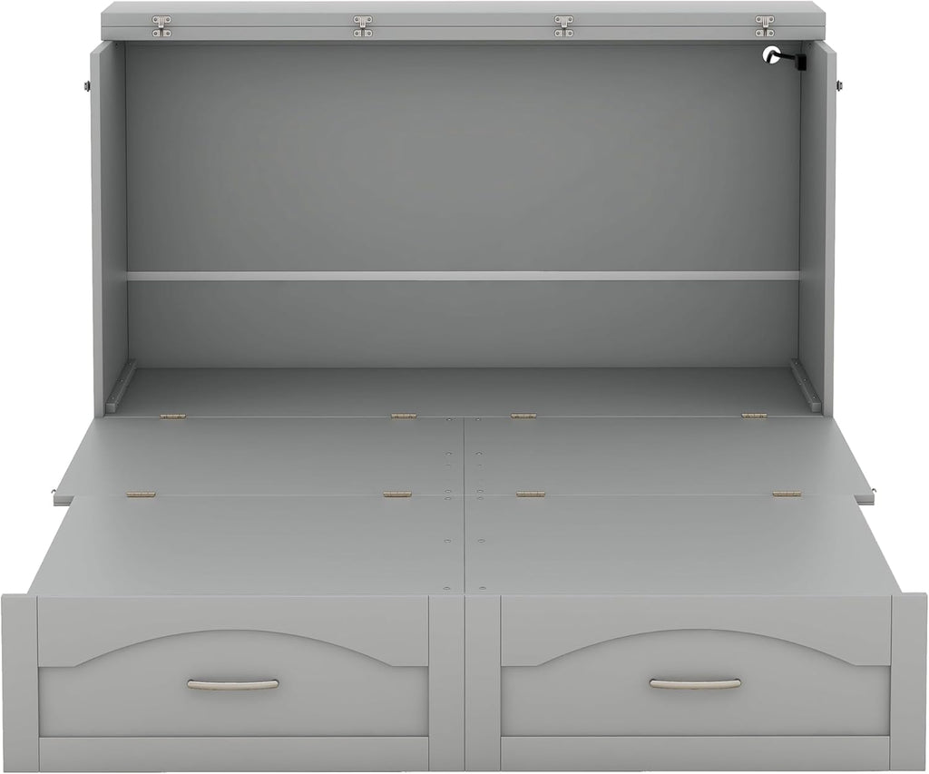 Full Size Murphy Cabinet Bed with Charging Station, Gray R7327