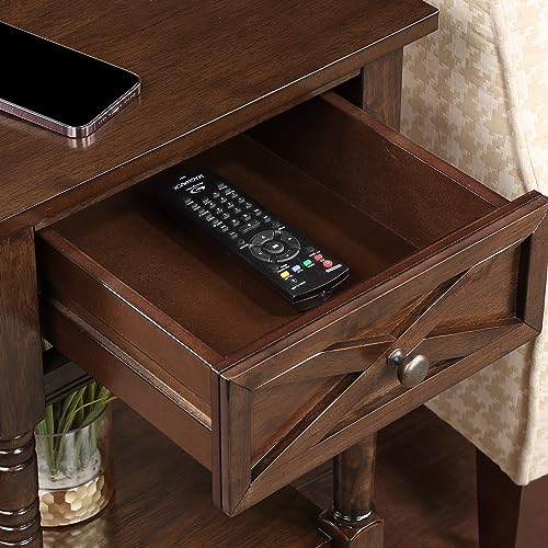Convenience Concepts Country Oxford End Table with Charging Station, Espresso Z642
