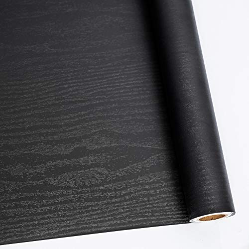 Abyssaly 24" X 118" Black Wood Wallpaper Decorative Self-Adhesive Contact Paper Film Furniture Real Wood Tactile Sensation Surfaces Easy to Clean