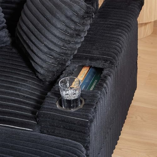 Modern Chaise Longue Indoor 86.6" 3 Seater Corduroy Sofa with Ottoman, Green Z39954