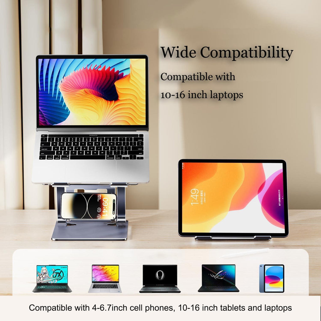 Adjustable Laptop Stand for Desk with Phone Holder, Ergonomic Foldable Riser W69807