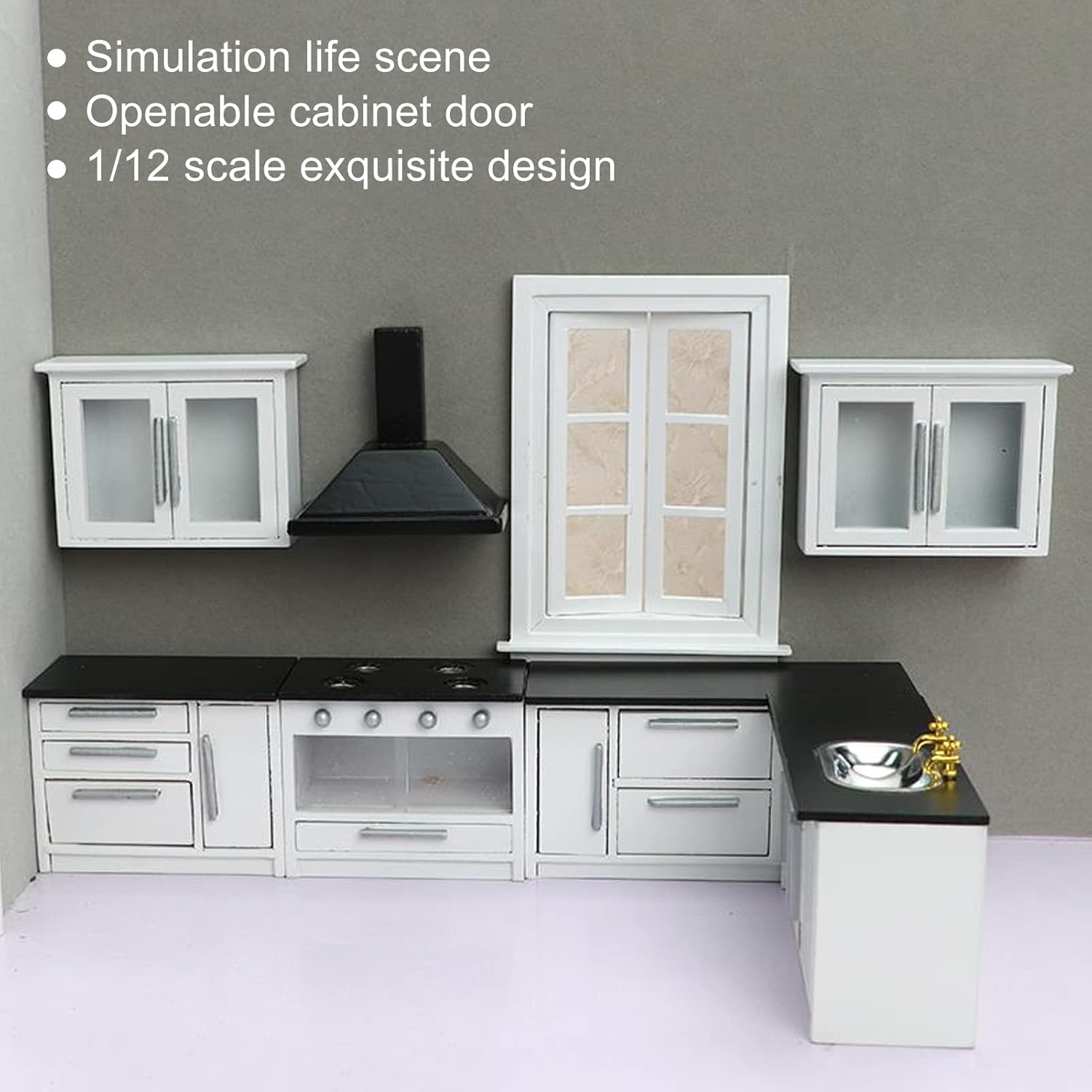 Keenso 1:12 Mini Dollhouse Kitchen Cabinet Set Wood Craftsmanship DIY J587720