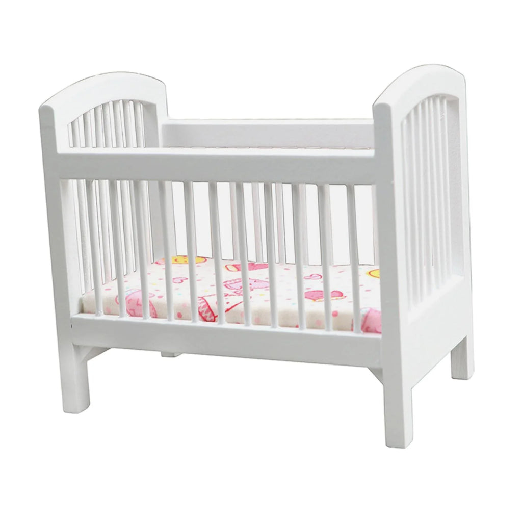 1/12 Scale Dollhouse Wooden Crib Modern Cradle Furniture Set for Dolls Decor