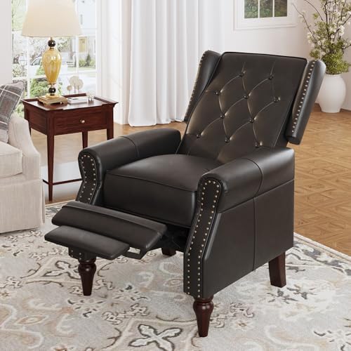 Lazy Boy Faux Leather Wingback Recliner Chair with Tufted Button, Matt Brown J953083