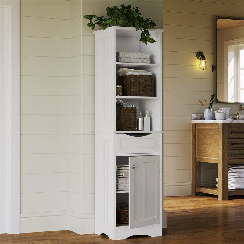 RiverRidge Ashland Bathroom Freestanding Storage Cabinet with 3 Open Shelves and Drawer D935