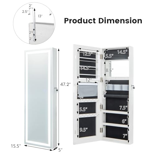 Giantex Jewelry Cabinet Armoire with Lockable Lighted Full Length Mirror, Black B30277