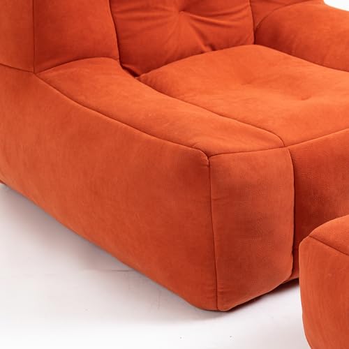 Bean Bag Chair Microfiber Upholstered with Footstool (White) J7126