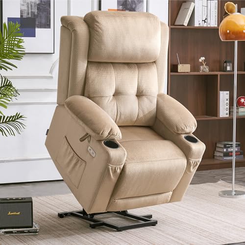 MCombo Large Dual Motor Power Lift Recliner Chair with Massage and Heat, Grey J2556