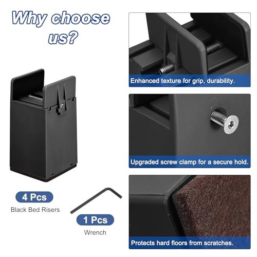 uxcell 4 inch Bed Risers with Adjustable Screw Clamp, 4Pcs, Black B26201