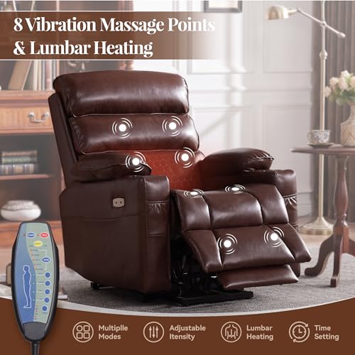 Lay Flat Power Lift Recliner Chair for Elderly, Dual Motor, Heat & Massage, Brown P4224