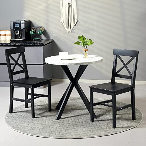 HOMCOM Modern Farmhouse Dining Chairs Set of 2, Wooden Cross Back, Black M618837