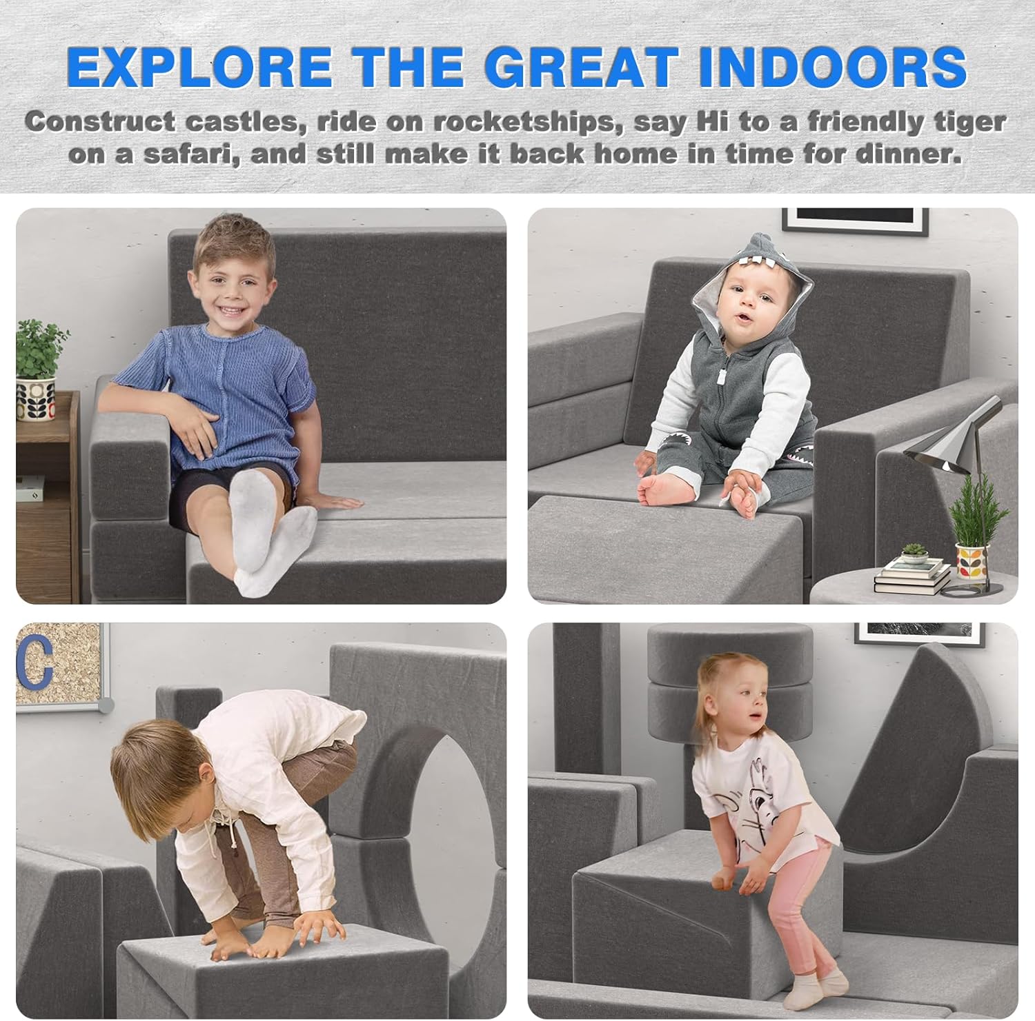 Kids Nugget Couch, 15PCS Modular Play Couch with Foam Cushion G559
