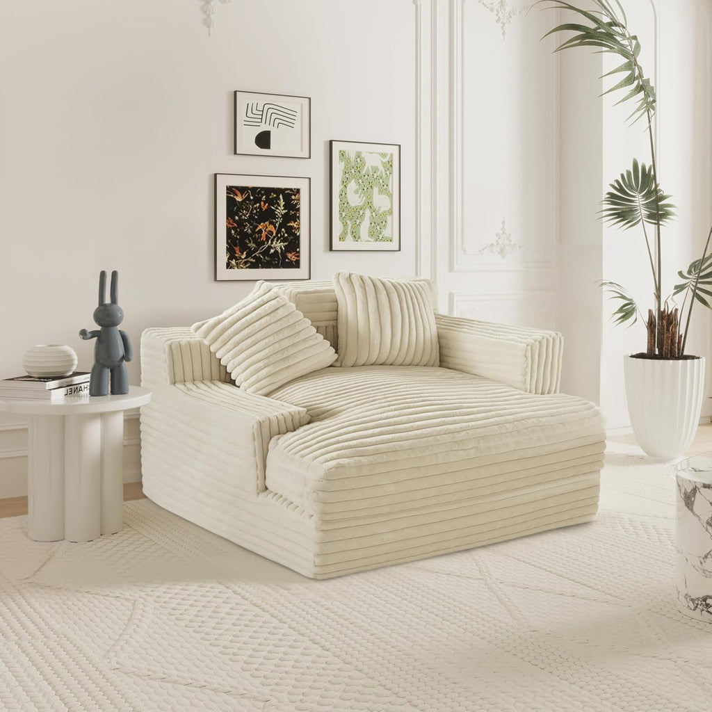 Oversized Chaise Lounge Sofa Upholstered with 2 Throw Pillows V413