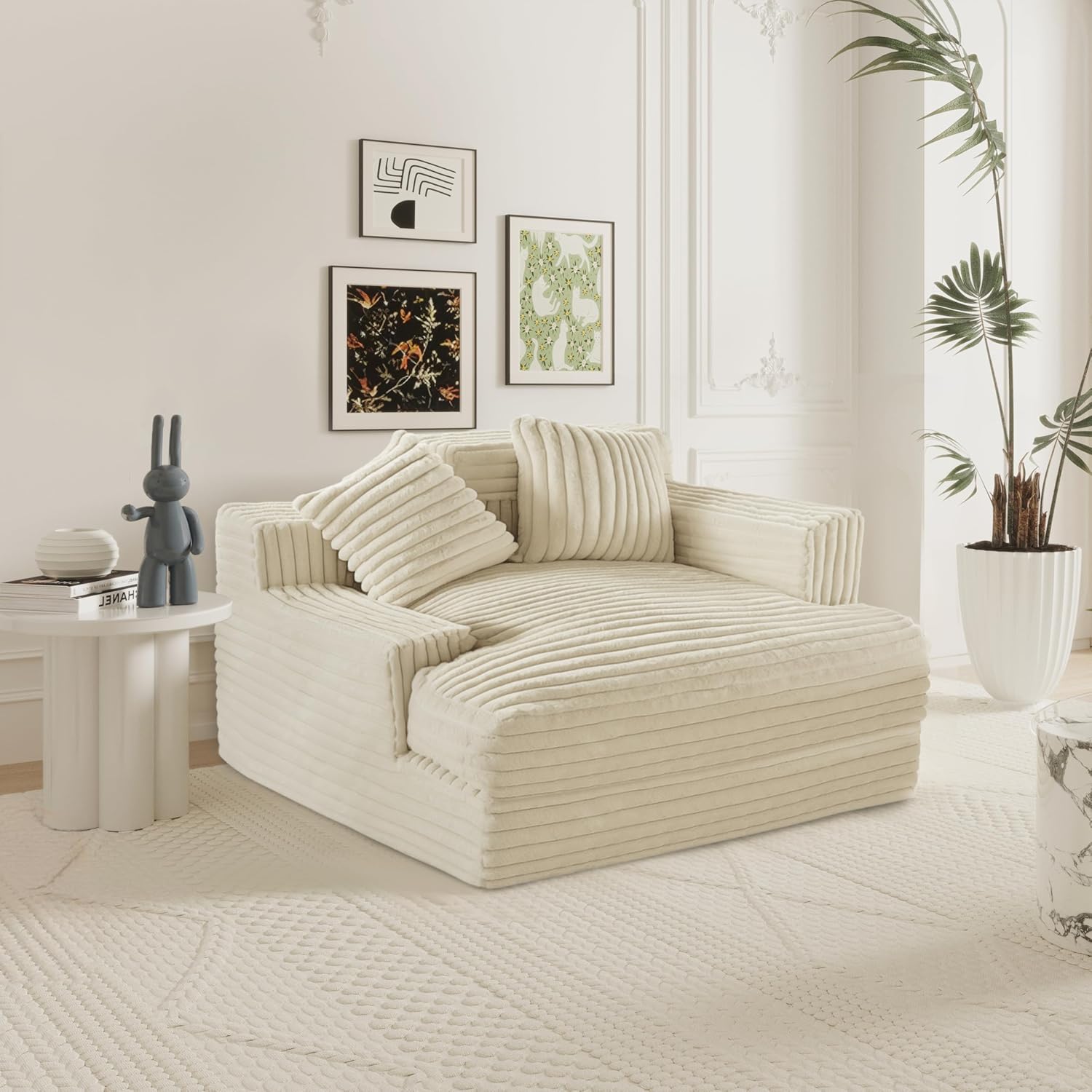 Oversized Chaise Lounge Sofa Upholstered with 2 Throw Pillows V413