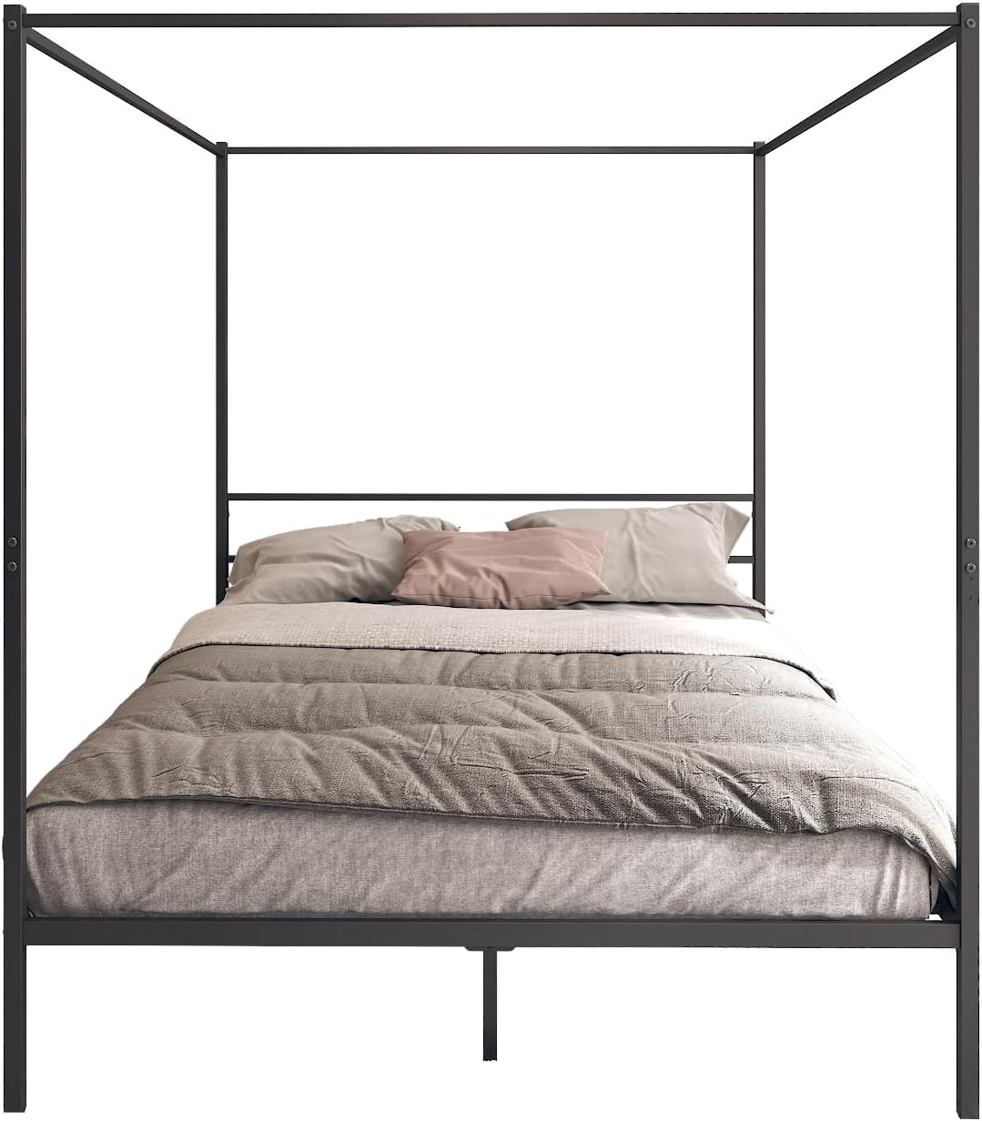 Queen Size Black Metal Canopy Bed Frame with Headboard Q5090