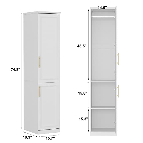 FAMAPY 2 Door Wardrobe Closet with Hanging Rod, White S203963