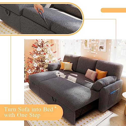 VanAcc Sleeper Sofa Bed with Storage Chaise, Beige Chenille M820415