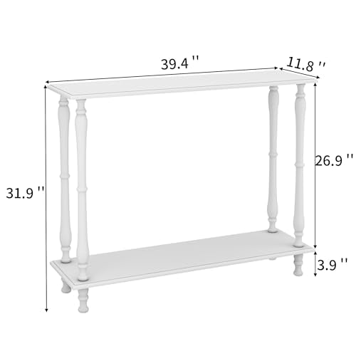 Narrow Console Table with Shelf Wood White for Entryway Living Room X486