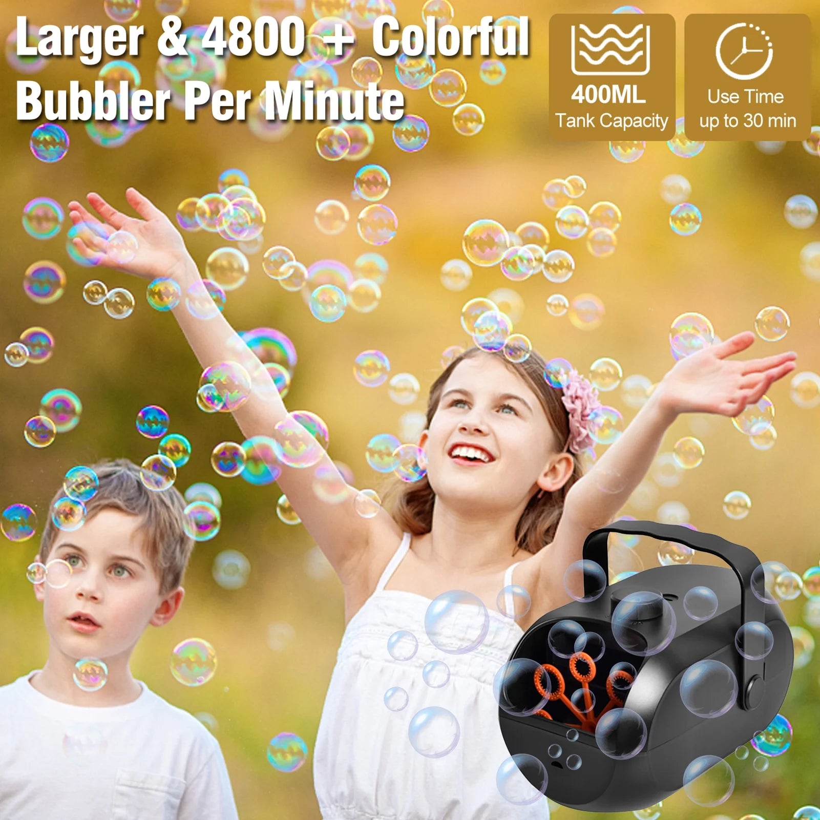 Portable Rechargeable Bubble Machine for Toddlers Parties Outdoor Indoor F2383