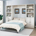 Full Size Murphy Bed with Storage Cabinet, Drawers and Shelves, Wood Vertical WallBed Foldable Platform Bedframe for Bedroom, Space Saving, White