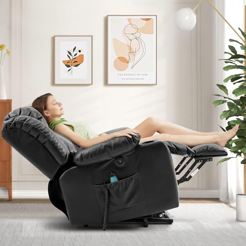 Power Lift Recliner Chair for Elderly with Massage and Heat, Leather (Ochre) N254271