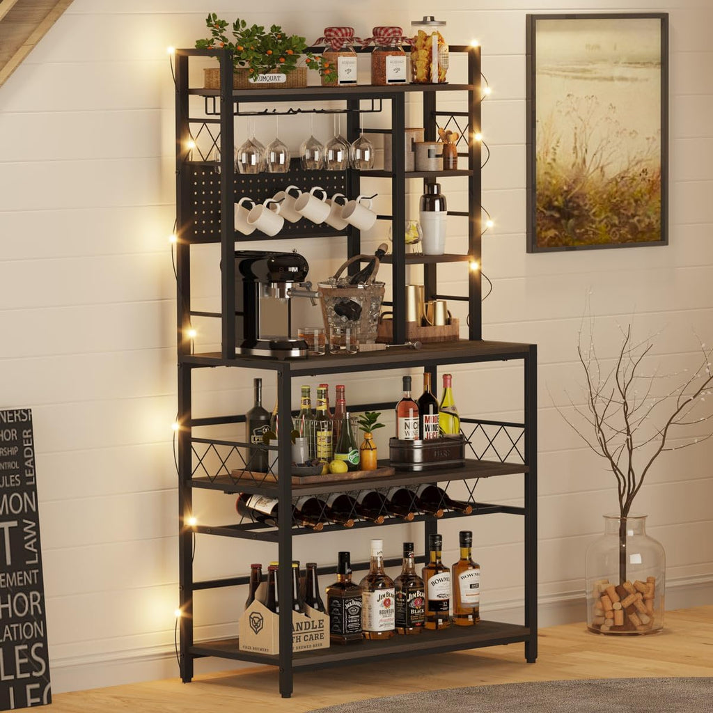Industrial 3 Tier Mobile Gold Bar Cart with Wine Rack and Glass Holders D2731