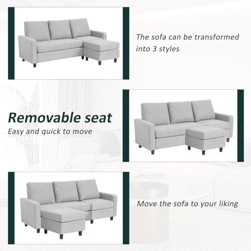 Babion 79" Convertible Sectional Sofa Couch, Linen Fabric, Light Gray L696564