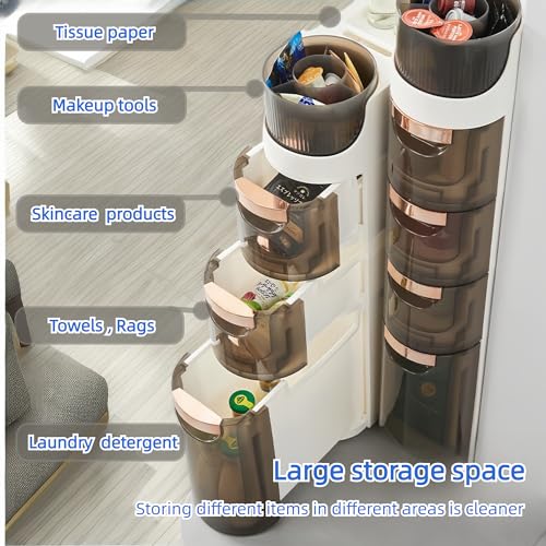 2-Tiers Slim Bathroom Storage Cabinet with Drawers, Waterproof, Movable N840711