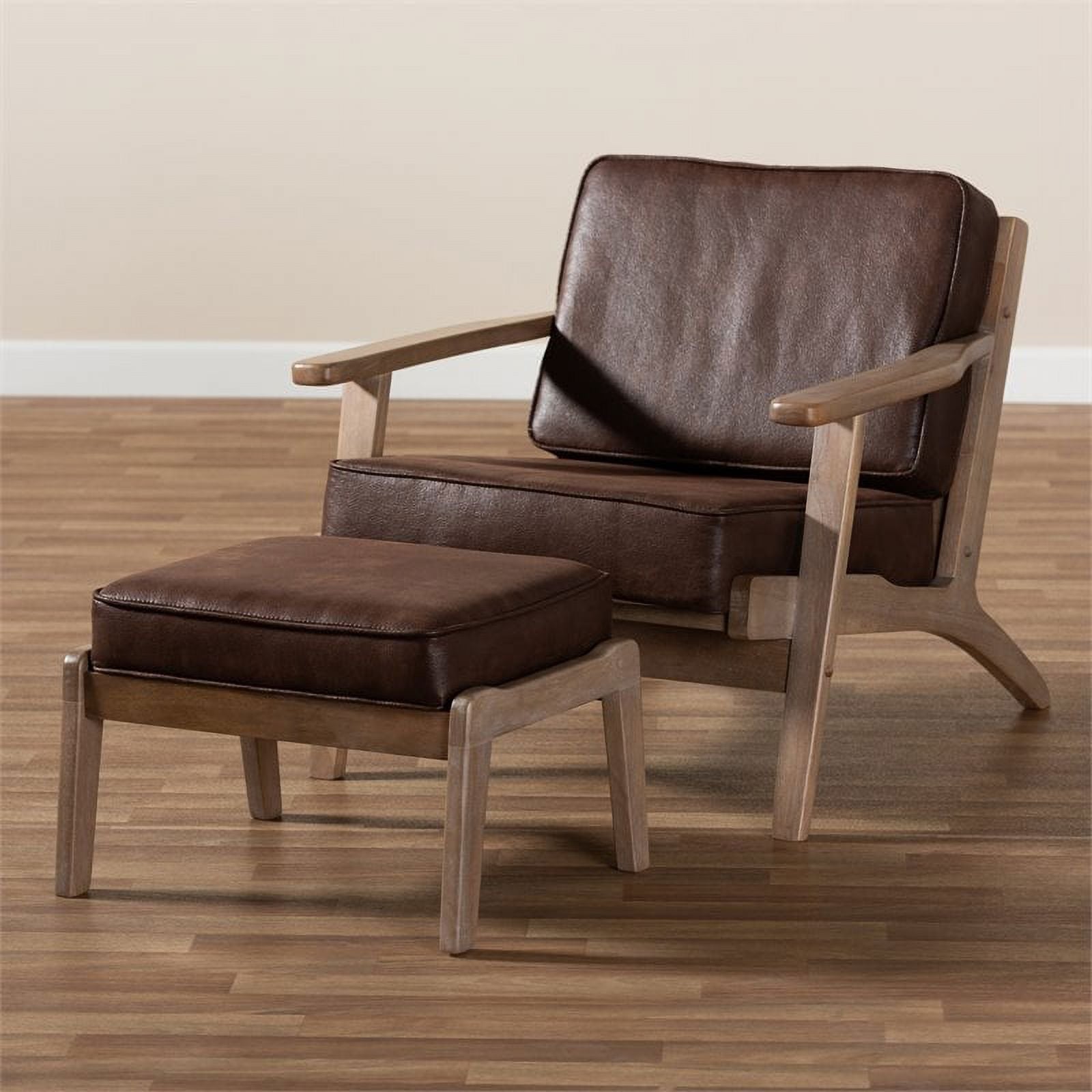 Bowery Hill Dark Brown Faux Leather Oak Armchair and Ottoman Set J30422