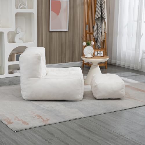 roomfitters Fluffy Bean Bag Chair with Memory Foam and Ottoman, Blue O153