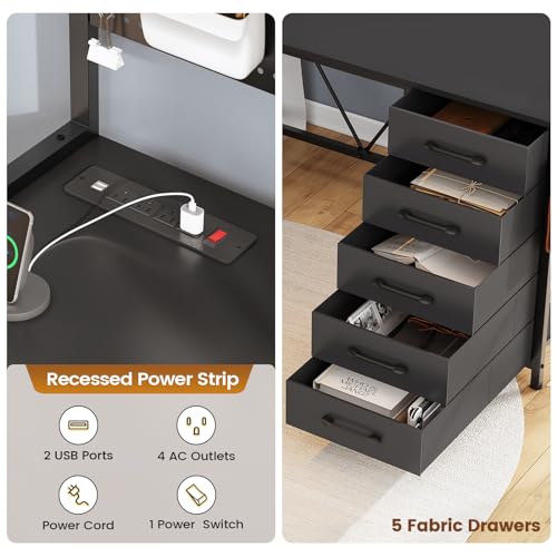 L Shaped Gaming Desk with Drawers and Storage Shelves P3118