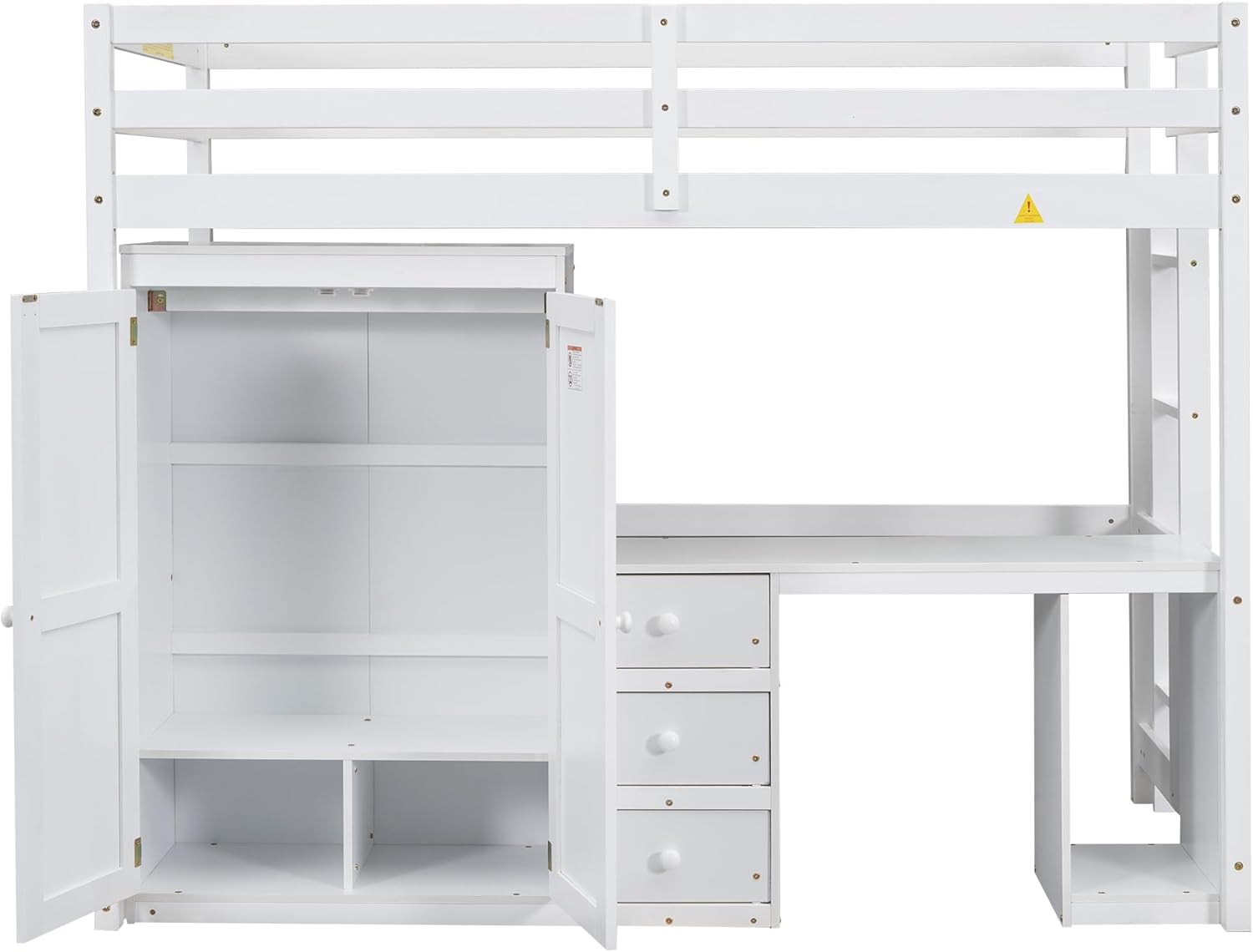 Twin Size Wood Loft Bed with Wardrobe, Desk and Storage Drawers, White H6245