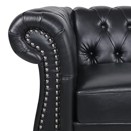 Chesterfield Leather Sofa 84" Tufted 3 Seater with Rolled Arms, Dark Brown F8129
