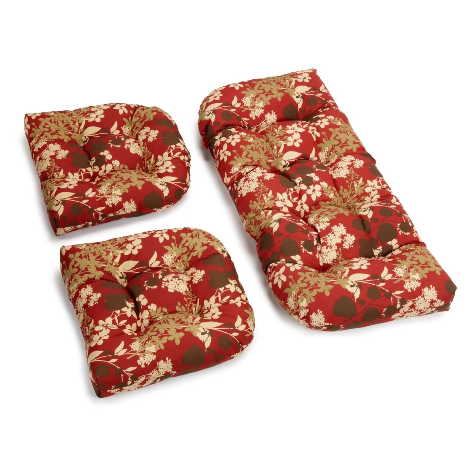 Blazing Needles U-Shaped Patterned Spun Polyester Tufted Settee Cushion Set, Azure - Set of 3 T7953