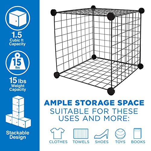 Wire Storage Cubes 12-Cube Metal Grid Organizer, Stackable Shelving, Black L325