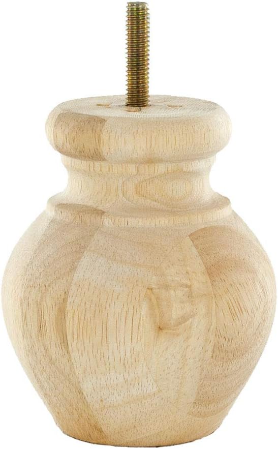4 in. x 3-1/8 in. Unfinished Solid Hardwood Round Bun Foot, 4 Pack with Insert Nuts and Drill Bit K35257
