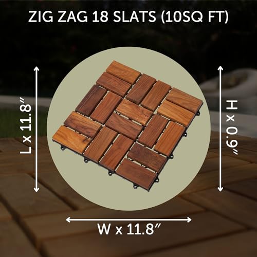 Nordic Style Teak Interlocking Tiles - Wooden Floor Tile Set for Indoor and Outdoor Use - 10 Square Feet (12" x 12") E7899