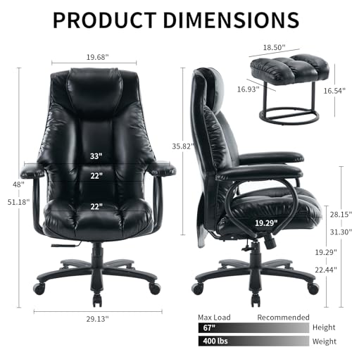 Big and Tall High Back Office Chair 400 lbs, PU Leather, Dark Brown T58872