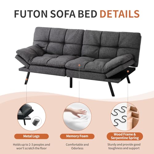 Futon Sofa Bed with Memory Foam, Convertible Couch for Small Spaces N170