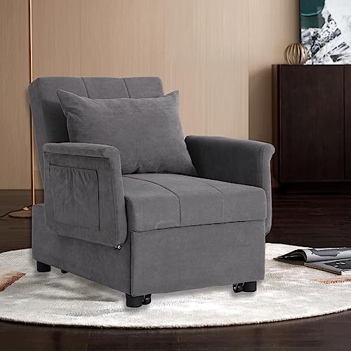 Convertible Chair Sleeper Bed, Folding Ottoman Guest Bed 3 in 1 PU Leather Futon Chair with Lumbar Pillow O60689