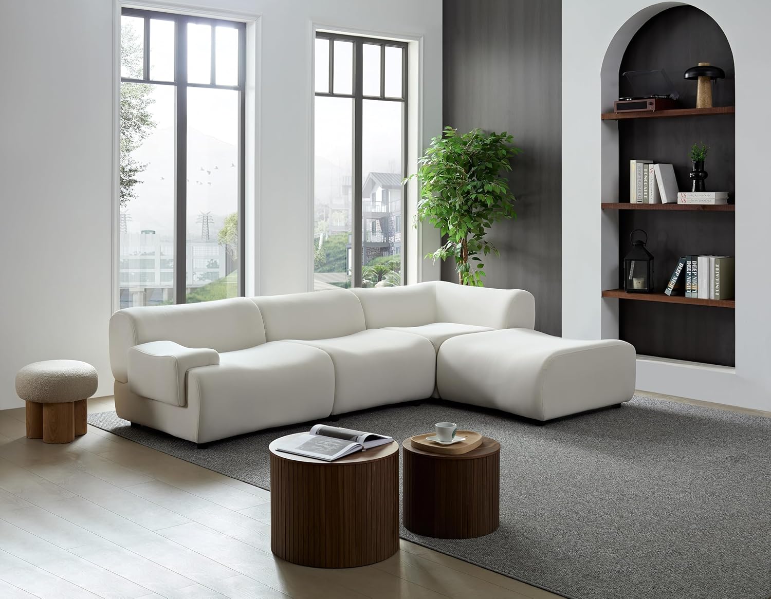 Luxury Modern Sectional Curved Sofa L-Shape Right Chaise White W737